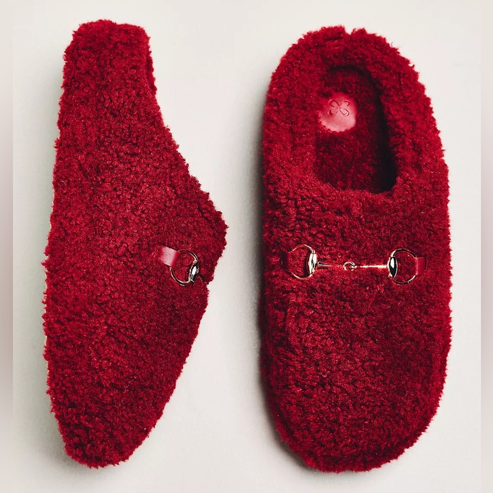 NWT Anthropology Maeve Sherpa Fleece Bit Scuff Slippers